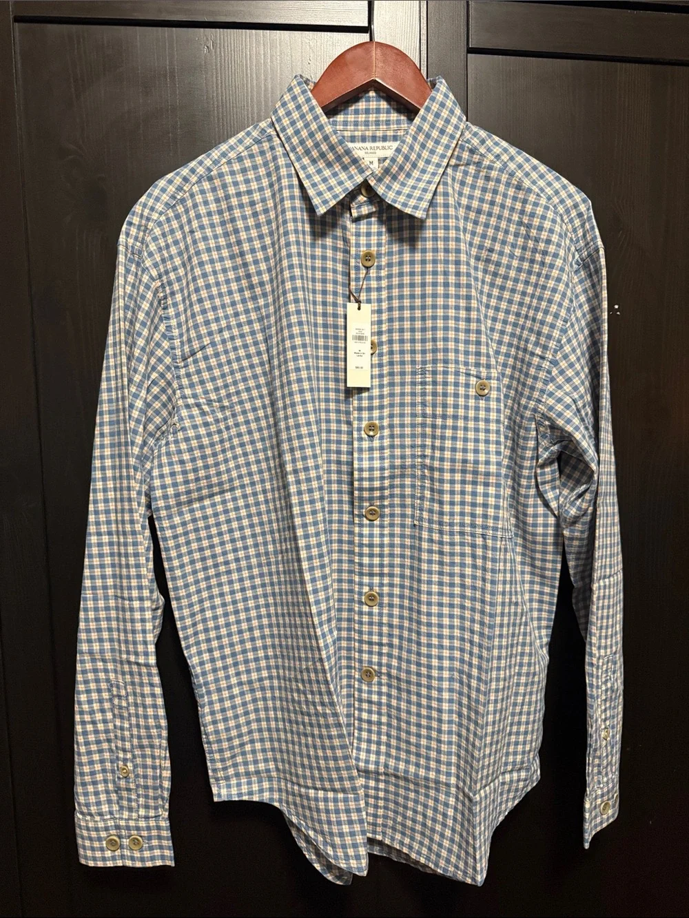 Banana Republic Blue and White Check Cotton Button-Down Shirt